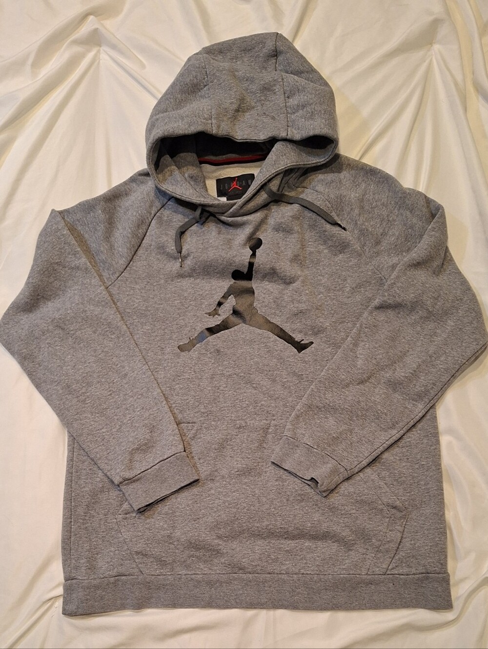 Jordan Grey Pullover Hoodie with Black Jumpman- Largr